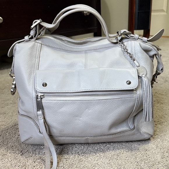 Crown Vintage Gray Leather Hand Bag with Shoulder Strap - Picture 1 of 7